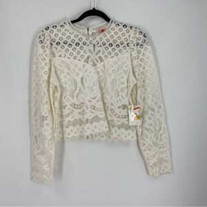 Mele E Peae Cream Cropped Embellished Blouse with Bib Collar size L